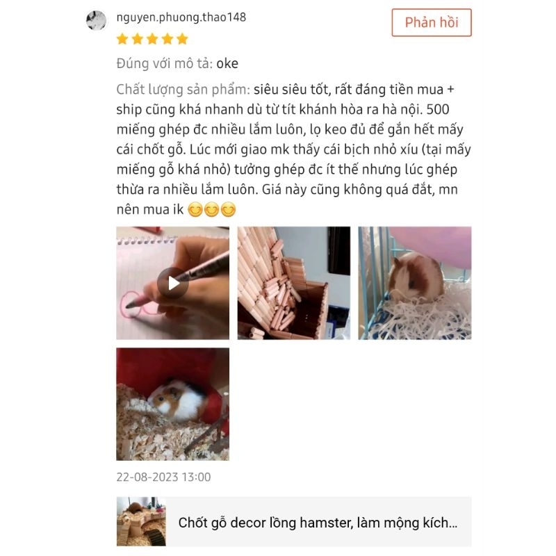 Chốt gỗ decor chuồng hamster, lồng hamster kích thước 8*40mm