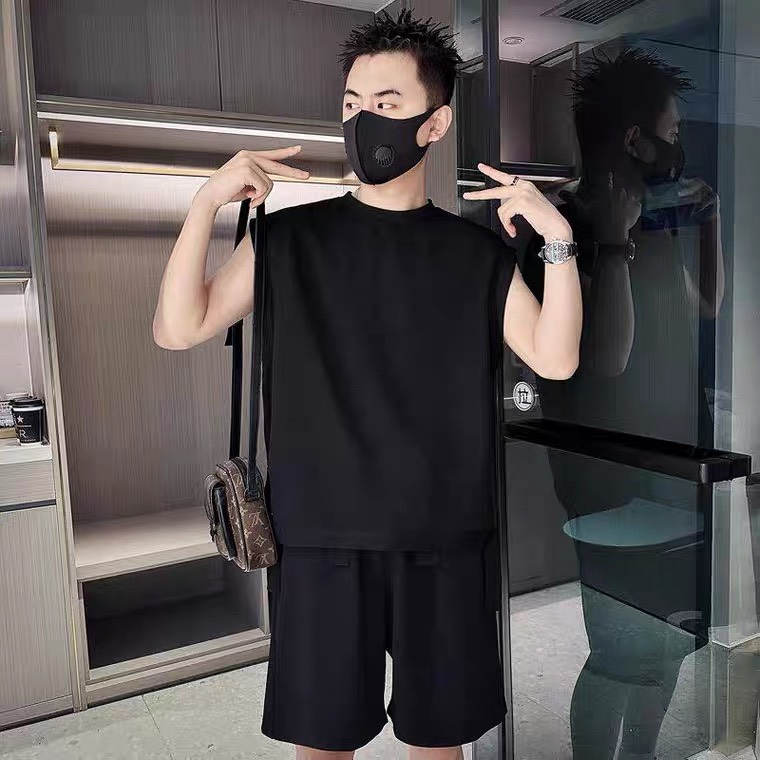 Sét Bộ TankTop Ba Lỗ Cổ Tròn Trơn Basic Kèm Quần Phối Dây Kiểu Chất Xốp mềm mịn Thoáng Khí 2 size dưới 75kg - TâmShop