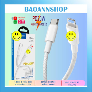  Dây cáp sạc nhanh 20W cho ip chính hãng X56 truyền dữ liệu bọc dù chống đứt gãy bảo hành 6 tháng 