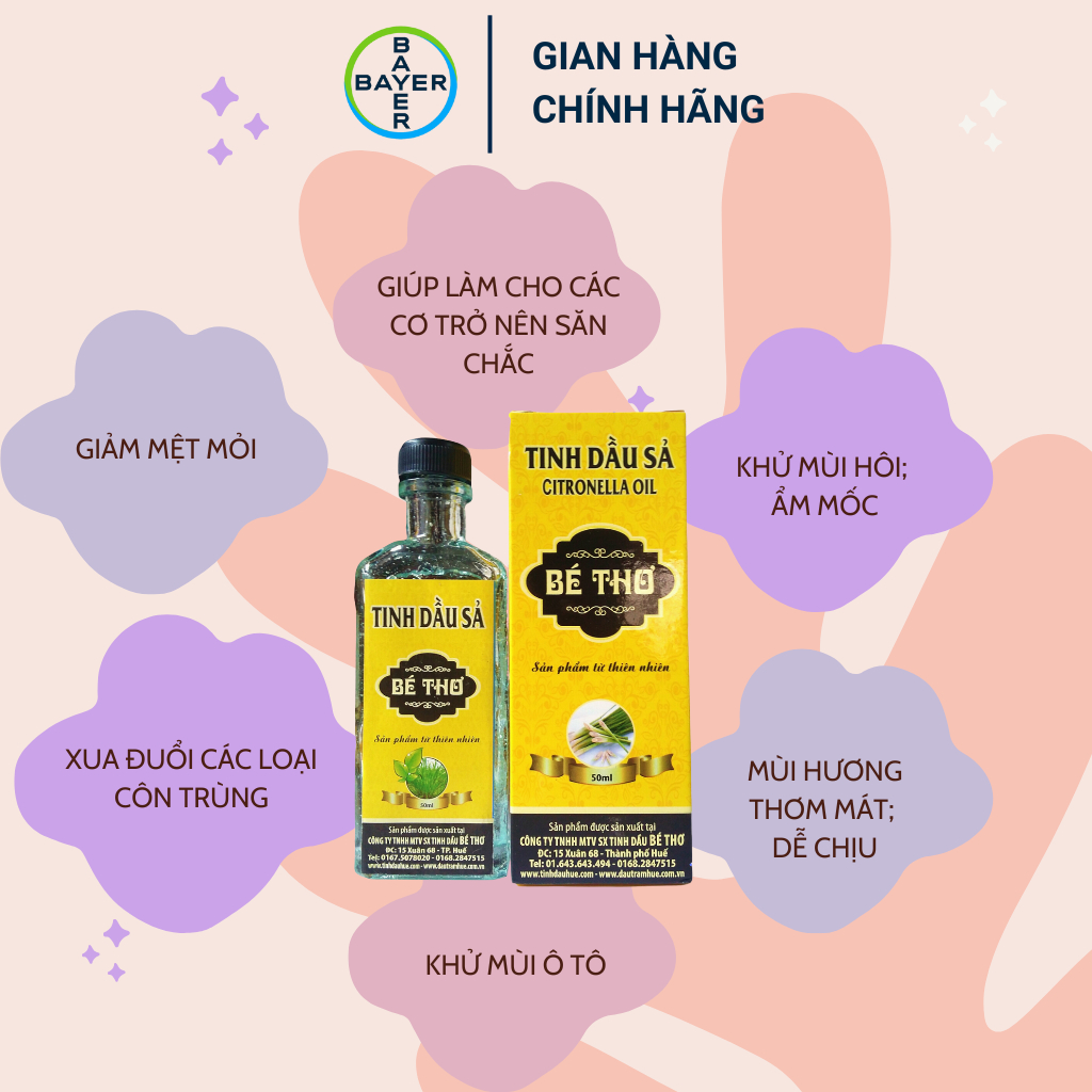 Tinh Dầu Xả Bé Thơ 50ml .Phòng Đuổi Muỗi,Xông Cảm Cúm Bôi Sát Trùng An Toàn Cho Bé