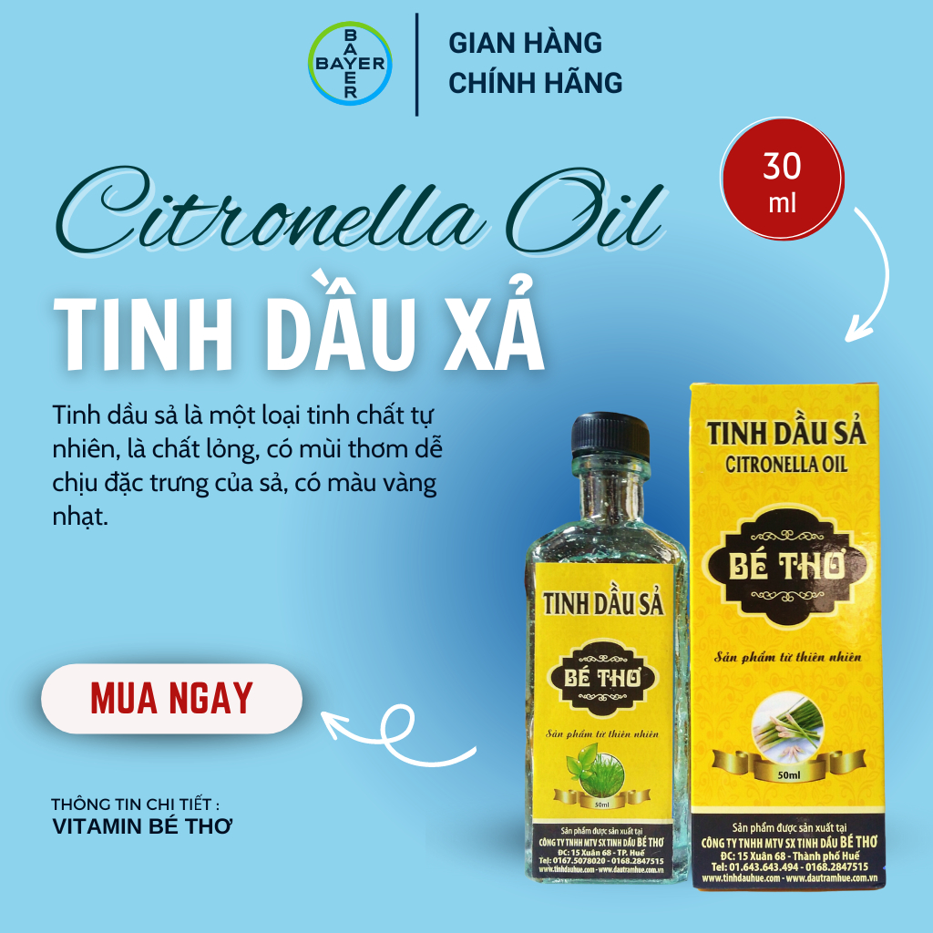 Tinh Dầu Xả Bé Thơ 50ml .Phòng Đuổi Muỗi,Xông Cảm Cúm Bôi Sát Trùng An Toàn Cho Bé