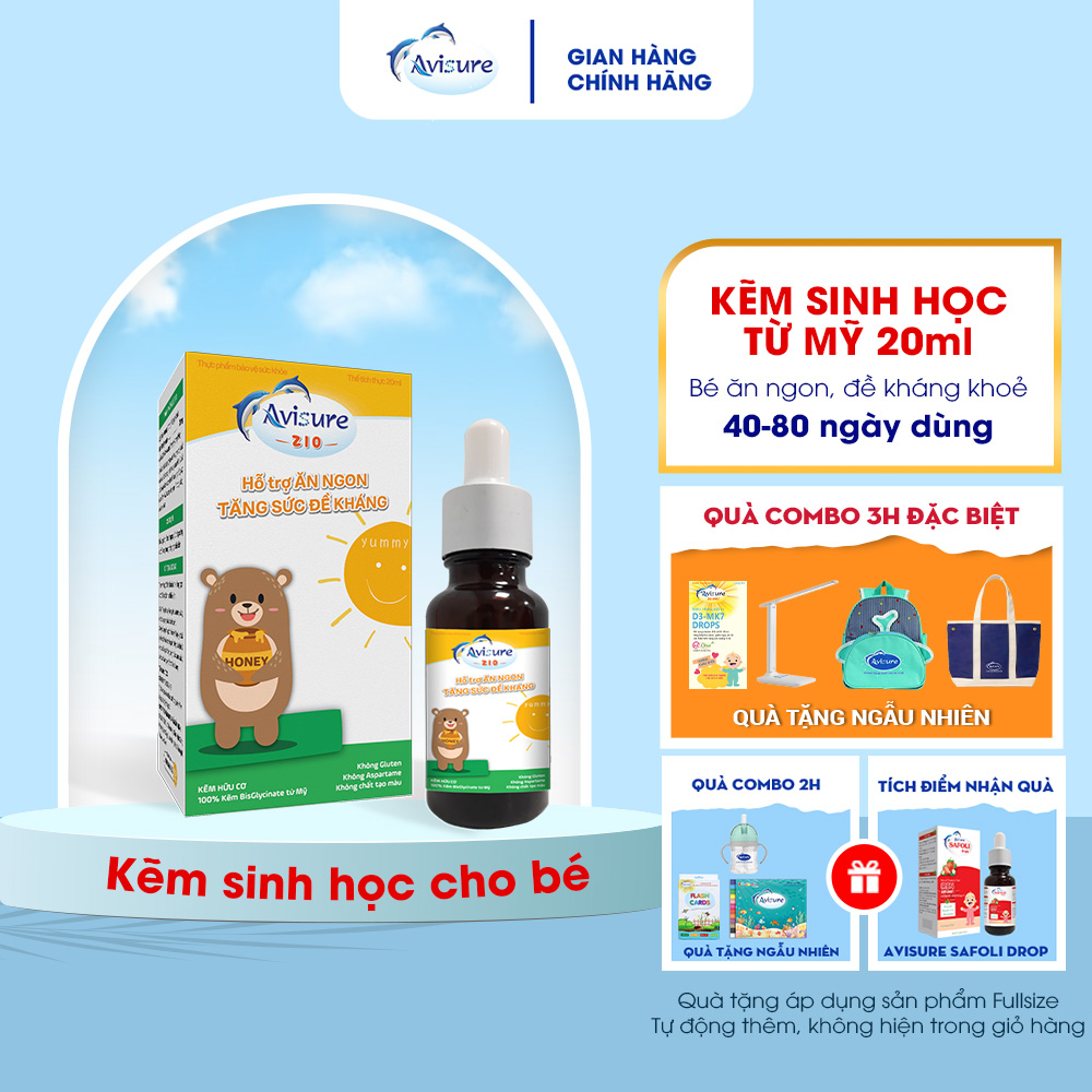 Kẽm cho bé Avisure ZiO kẽm sinh học cho bé biếng ăn, chậm tăng cân 20ml