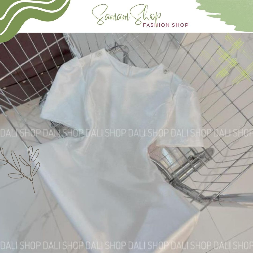 Váy dự tiệc tay bồng khoét vai đính ghim đá, đầm thiết kế Tafta nhũKV1