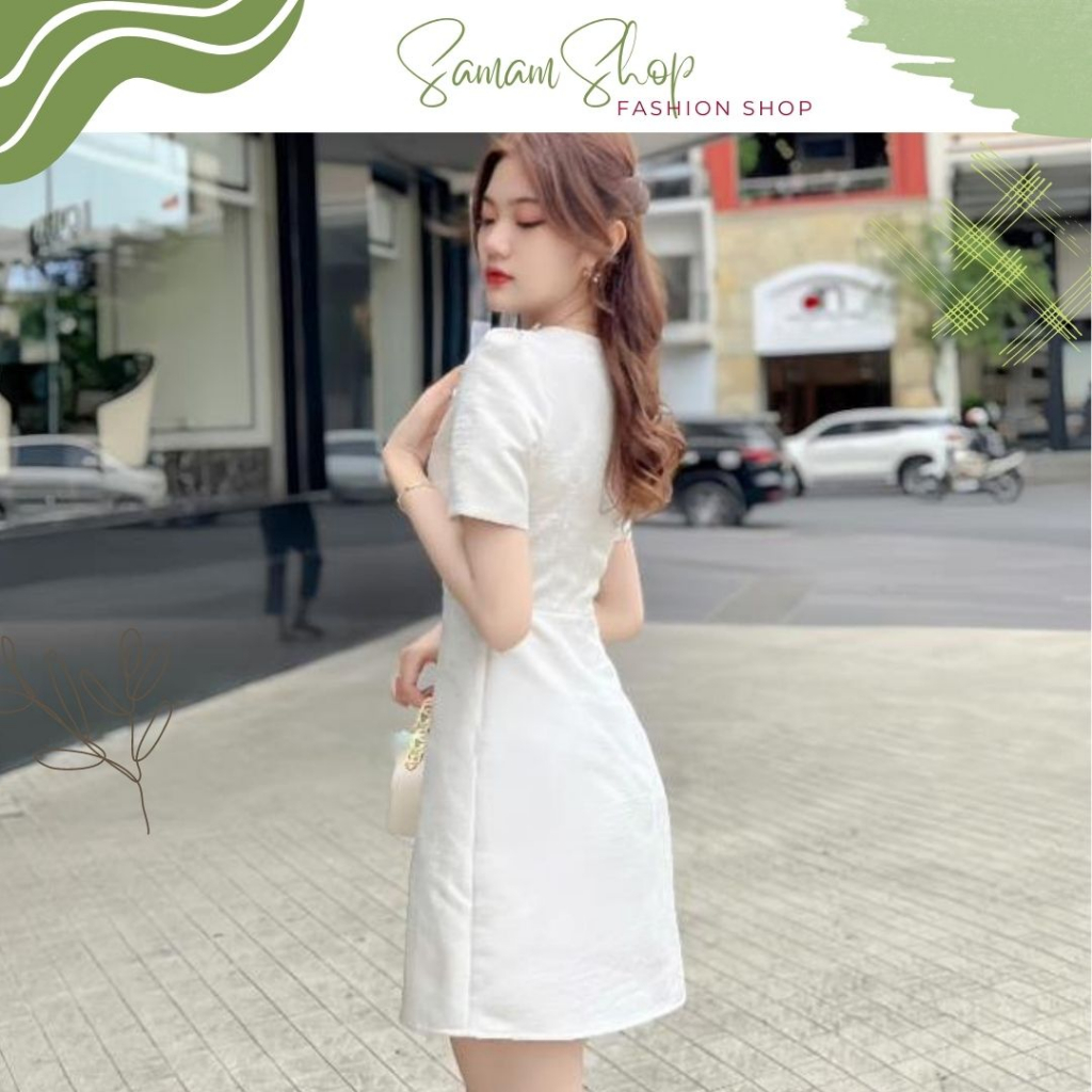 Váy dự tiệc tay bồng khoét vai đính ghim đá, đầm thiết kế Tafta nhũKV1