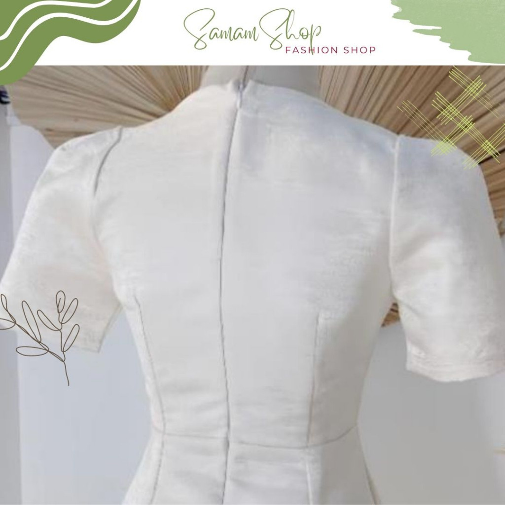 Váy dự tiệc tay bồng khoét vai đính ghim đá, đầm thiết kế Tafta nhũKV1