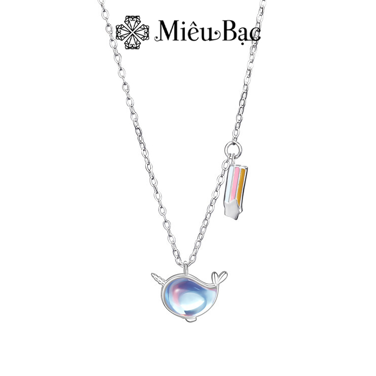 Dây chuyền bạc nữ Miêu Bạc mặt hình cá đính đá moonstone chất liệu bạc 925 thời trang phụ kiện trang sức nữ D000036x