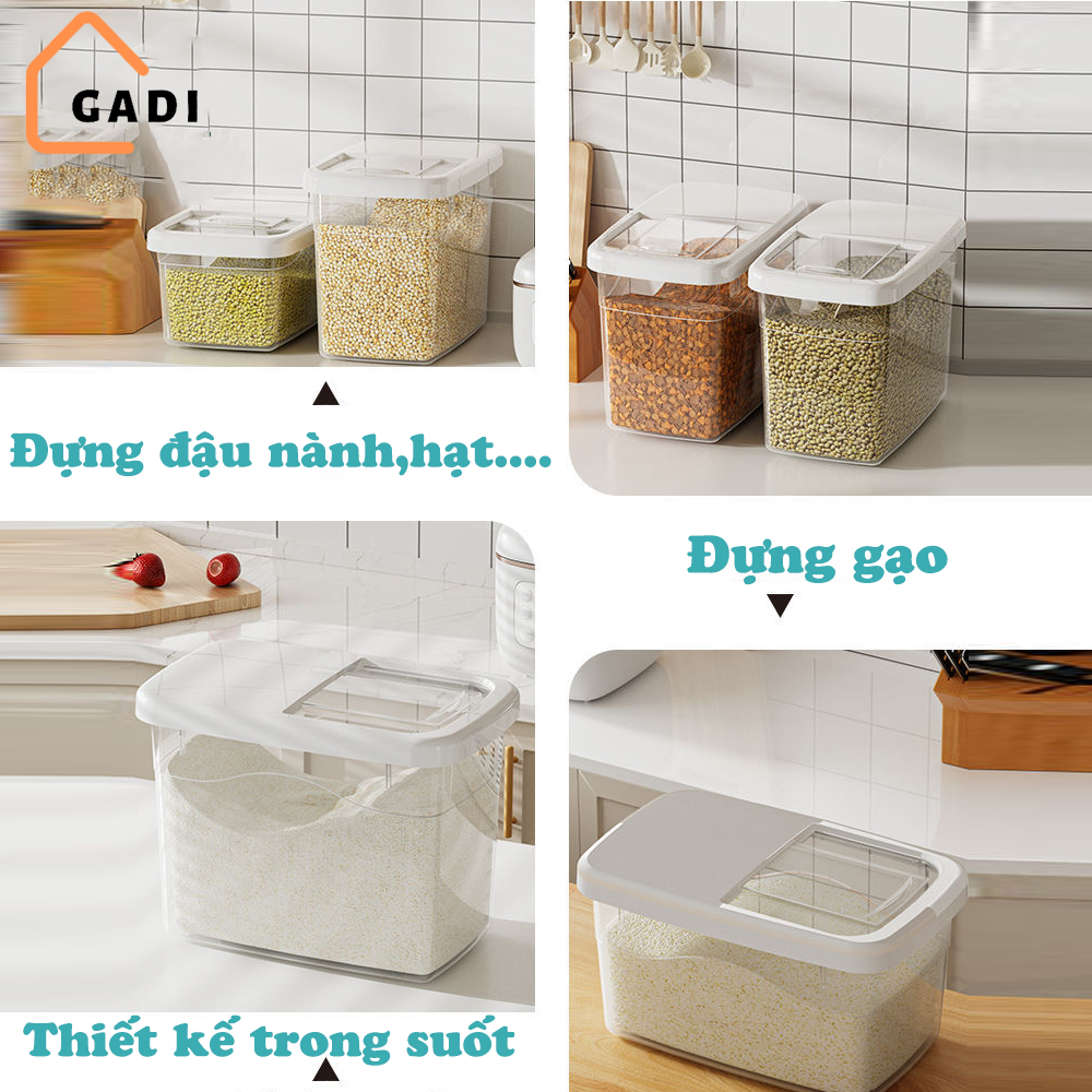 Thùng đựng gạo, đựng ngũ cốc trong suốt chất liệu PP có nắp kín chống ẩm mốc, côn trùng tiện lợi cho gia đình