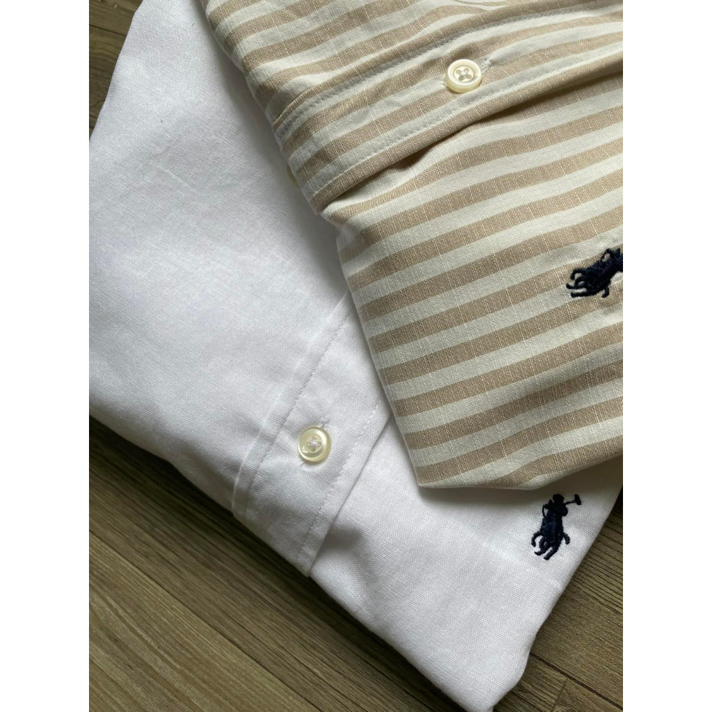 Áo sơ mi linen trắng tay dài Po*lo