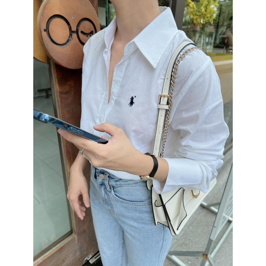 Áo sơ mi linen trắng tay dài Po*lo