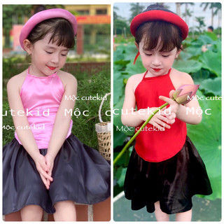 Yếm lụa đào kèm MẤN cho bé gái, Hình Thật, áo lụa, quần tafta bồng xoè xinh cưng