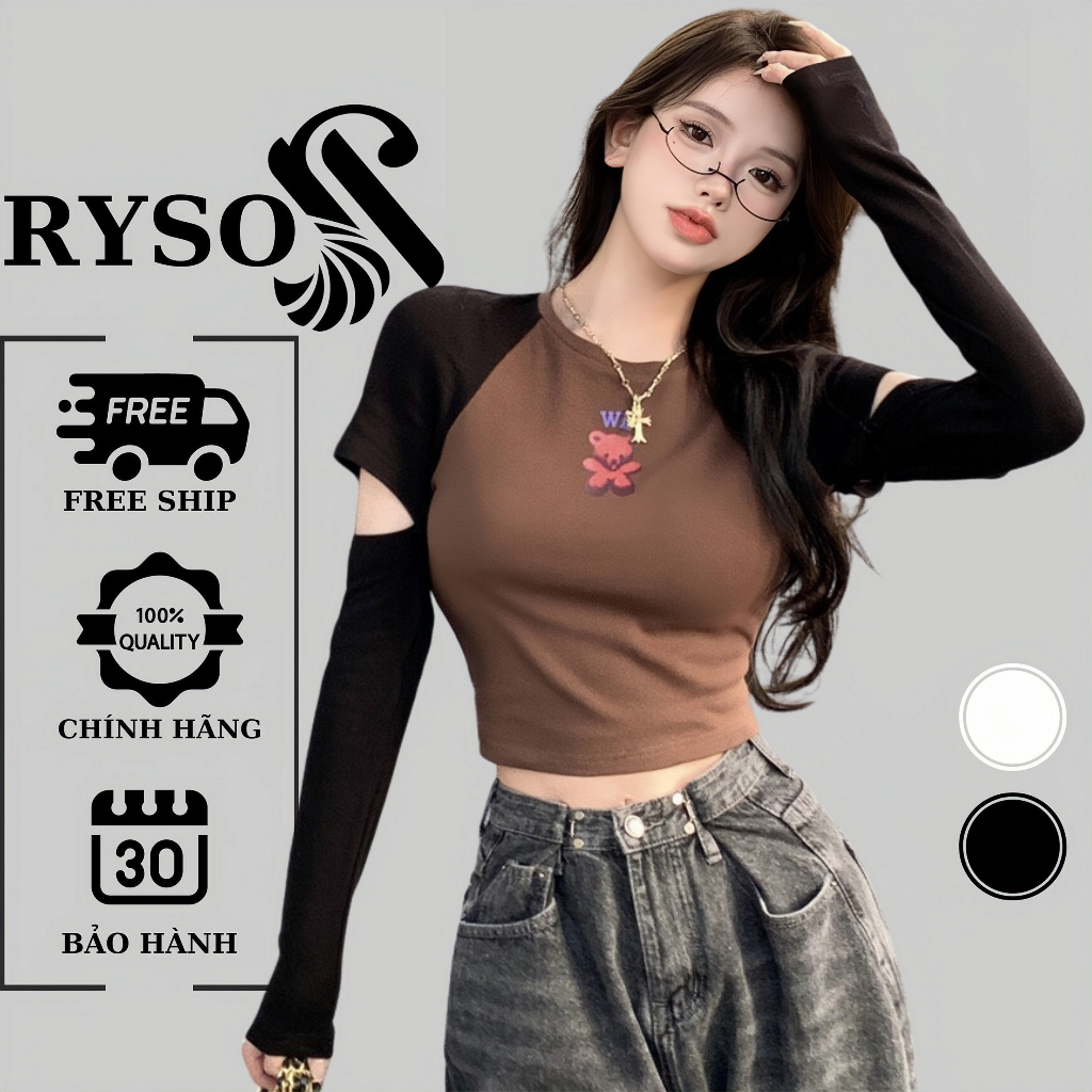 Áo Thun Crotop Nữ Tay Dài Raplang RYSO FASHION Thun Gân Mềm Mại Cao Cấp Tay Nối Đa Dạng Phong Cách