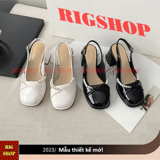 GIÀY CAO GÓT 6P MŨI TRÒN PHỐI DÂY NGỌC SIÊU XINH - D35
