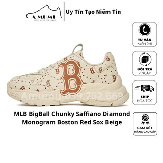 Giày mlb bigball chunky saffiano diamond monogram boston red sox beige | fullbox - kèm túi mlb