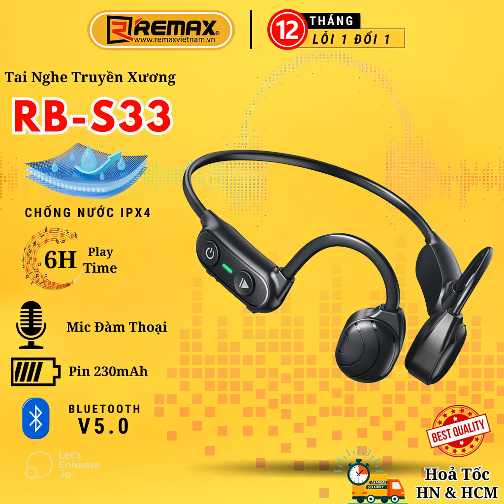 Tai Nghe Bluetooth Thể Thao- Truyền Âm Qua Xương Remax Việt Nam RB-S33 , Remax Bảo Hành 1 Đổi 1 Trong 12 Tháng