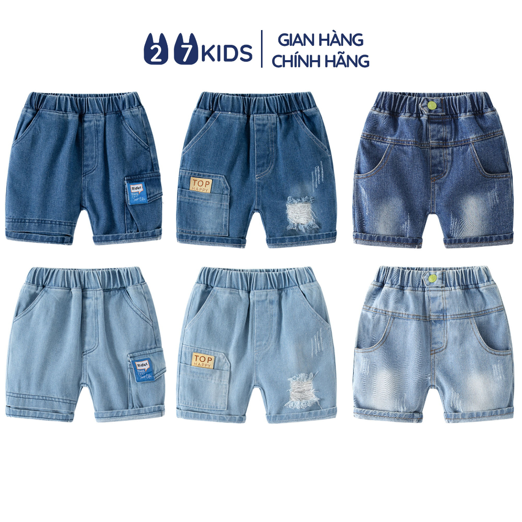 Quần short jean bé trai 27Kids WELLKIDS sooc đùi bò mềm lưng chun nam cho trẻ từ 2-8 tuổi BSJE1