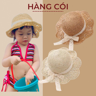 Nón cói mũ cói bé gái đi biển đáng yêu đan móc-Hàng Cói
