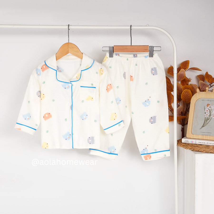 Pijama bé trai bé gái dài tay vải xô Áo Lá Homewear A003, đồ ngủ trẻ em size đại cotton nằm điều hòa bốn mùa