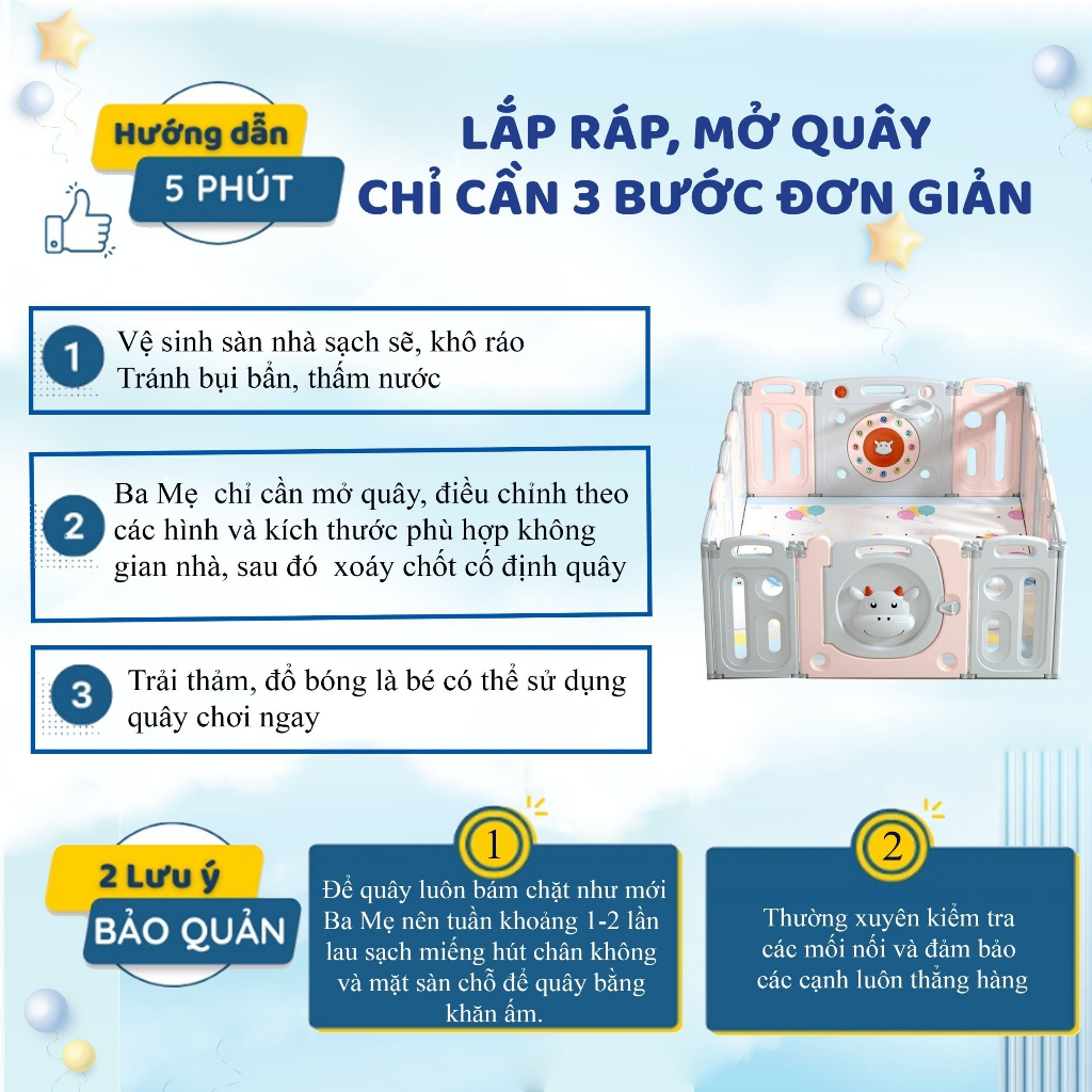 Quây Cũi Nhựa Cho Bé VBABY - Gấp Gọn Hình Bò & Hình Gấu