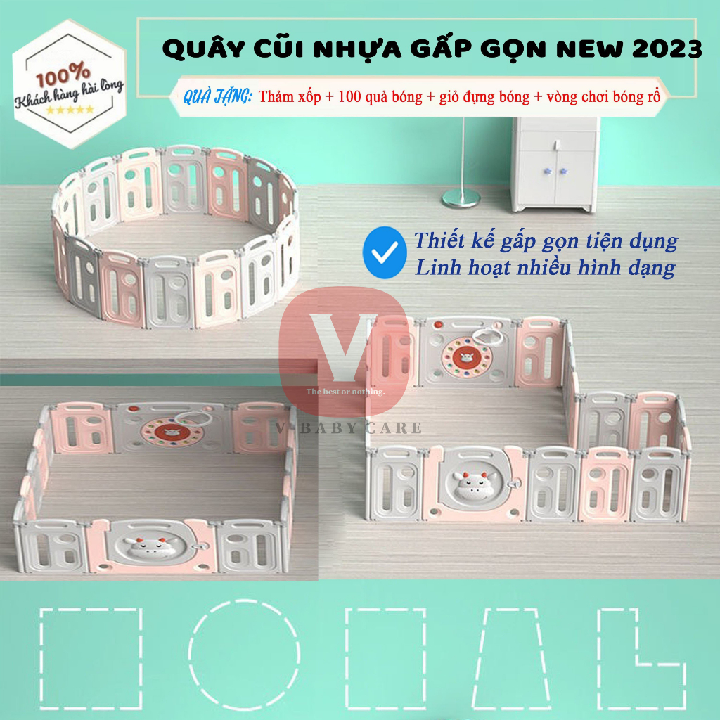 Quây Cũi Nhựa Cho Bé VBABY - Gấp Gọn Hình Bò & Hình Gấu