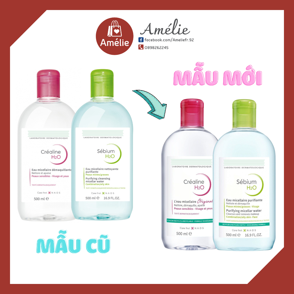 Tẩy trang B.I.O Micellar Water đủ size bản xanh cho da dầu, hồng cho da nhạy cảm