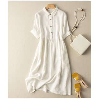Đầm linen  cổ sơ mi dáng suông cho nữ thiết kế kiểu váy midi da162