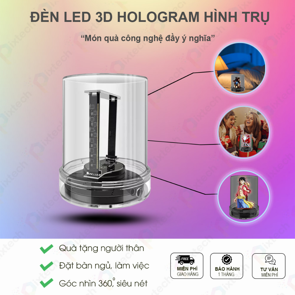 Đèn LED 3D Hologram Fan hình trụ 3 chiều FreeShip