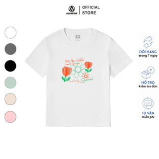Áo baby tee Alandor form tay ngắn cổ tròn chất liệu cotton premium mềm mịn mẫu hoa Hand Drawn