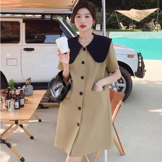 Đầm suông cổ bèo hàn Quốc màu be tiểu thư ( kèm ảnh thật shop chụp )