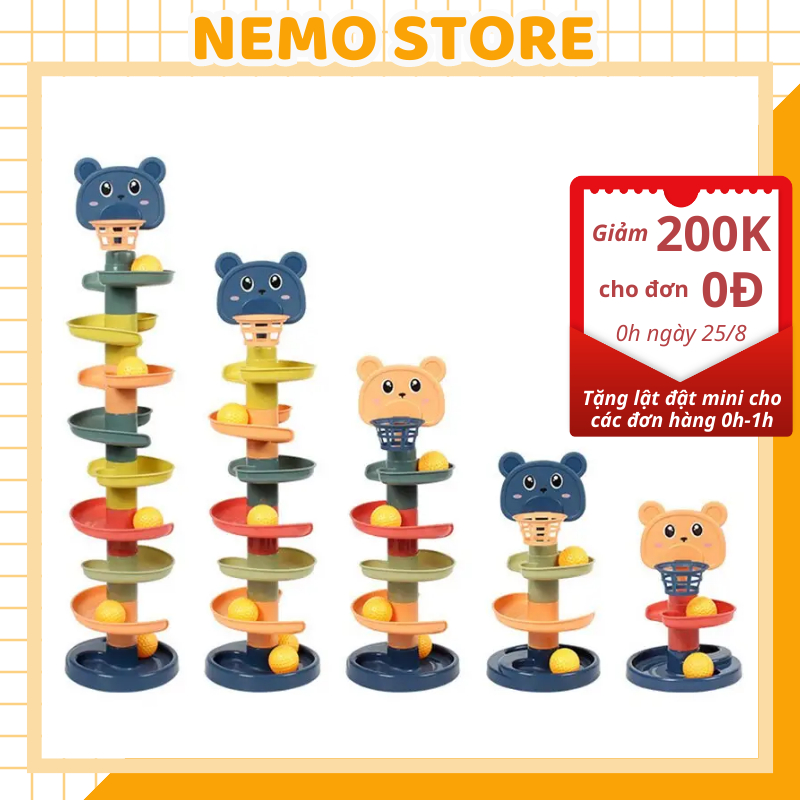 Đồ chơi thả bóng xoay tròn NEMO STORE cầu trượt lăn, tháp bóng, tháp banh phát triển trí tuệ cho bé Montessori