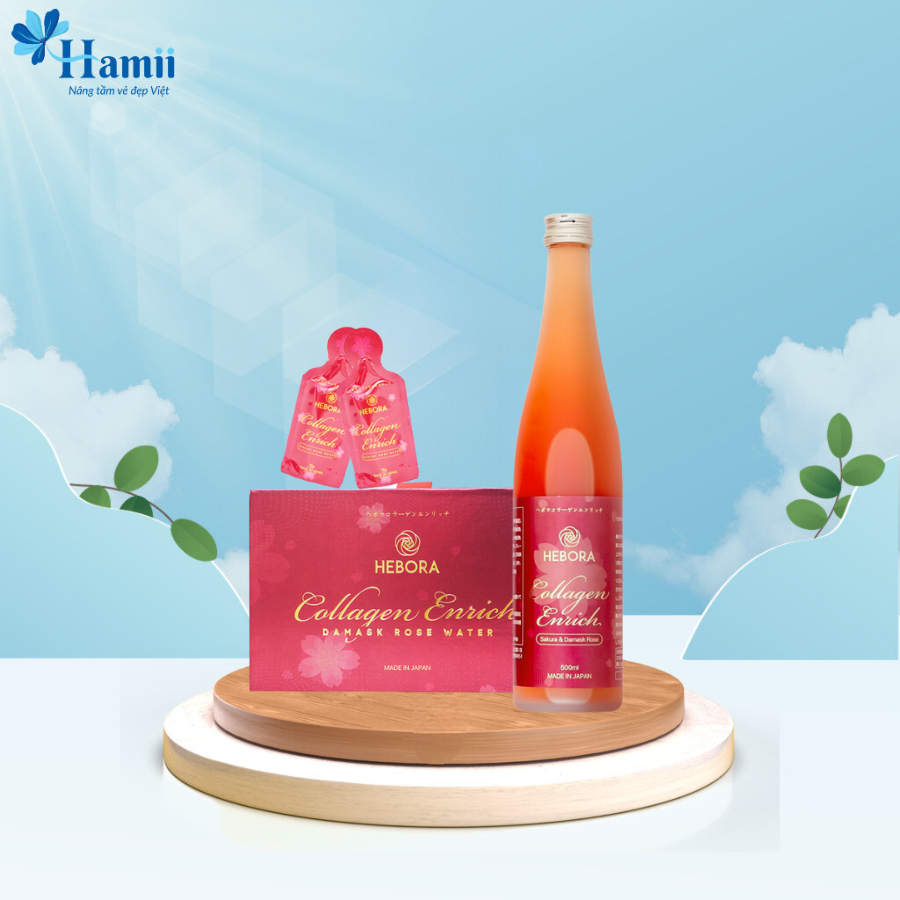 Nước Uống Hebora Collagen Enrich Damask Rose Water giúp da căng mịn tươi trẻ sáng hồng tự nhiên