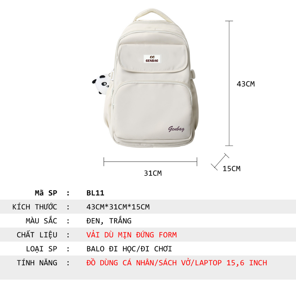 Balo nữ đi học nam nữ balo ulzzang basic đựng laptop 15.6 inch nhiều ngăn