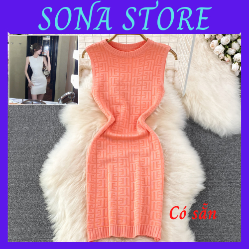 Váy body dáng ngắn len dệt kim cổ tròn đầm ôm nữ gợi cảm sang chảnh tiểu thư bánh bèo siêu xinh hàng quảng châu cao cấp