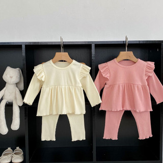 Đồ bộ bé gái dài tay Bèo vai, set đồ bé gái, bộ thun lạnh cho bé gái xinh dễ thương 8- 25kg