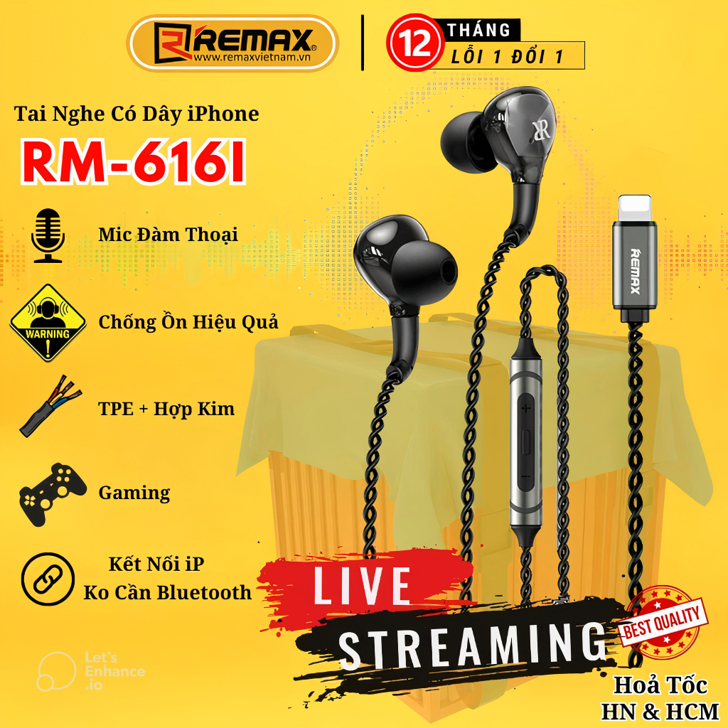 Tai Nghe Gaming Có Dây Cho lPhone Remax RM-616i Không Cần Kết Nối Qua Bluetooth Phù Hợp Cho 7 - 14 Pro Max - BH 12 Tháng