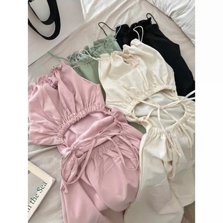 Đầm maxi yếm cut out lưng dáng dài dạo phố