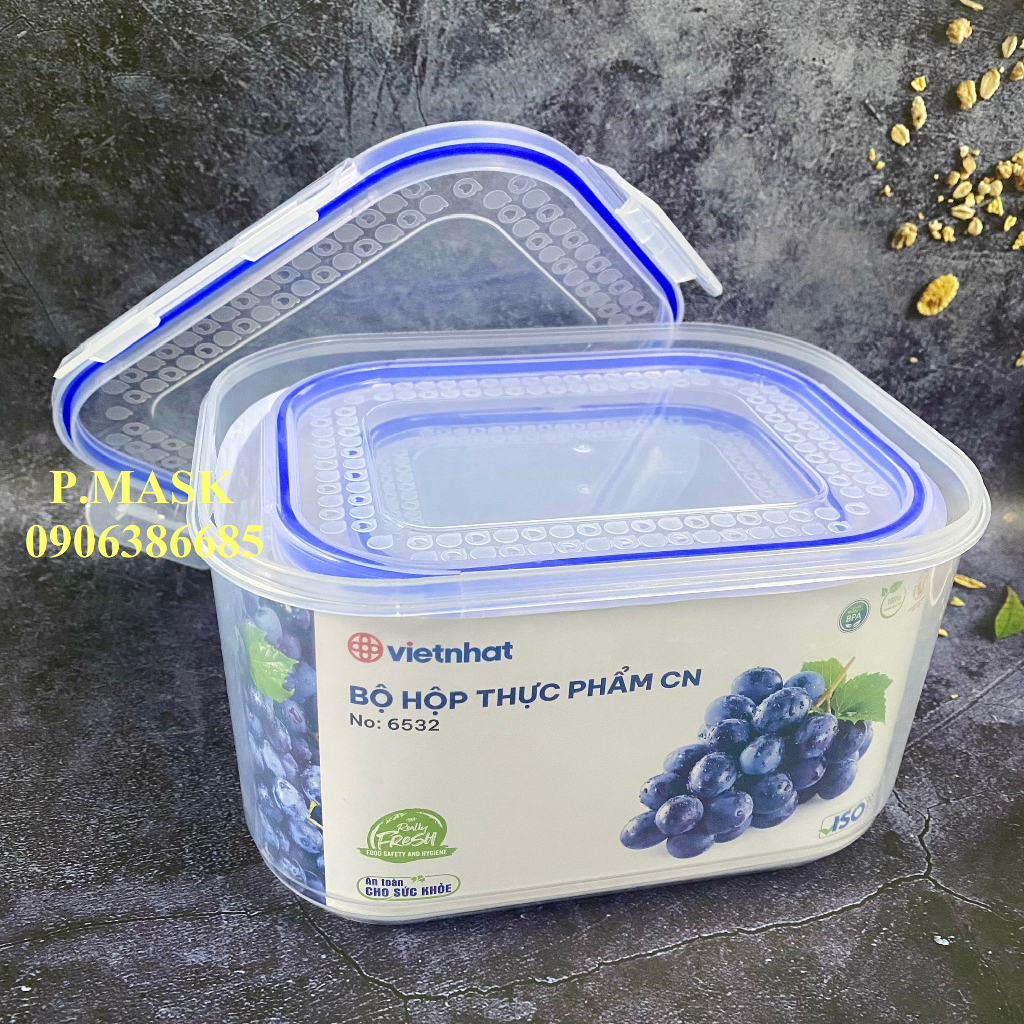 Bộ 3 hộp đựng thực phẩm CN có nắp đậy 6532 VIỆT NHẬT hộp lớn/ vừa/ nhỏ đựng đồ tiện lợi