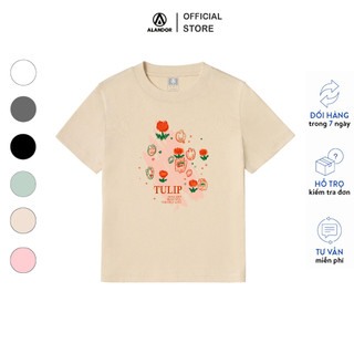 Áo baby tee Alandor form vừa tay ngắn cổ tròn vải cotton premium 100% mềm mịn mẫu Tulip hand drawn Holy