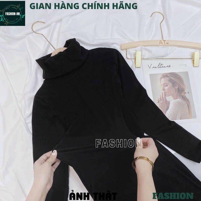 Đầm dài cổ lọ chất len co giãn mềm mịn - Váy nữ màu đen trắng đơn giản basic ulzzang vintage - FASHION VL01