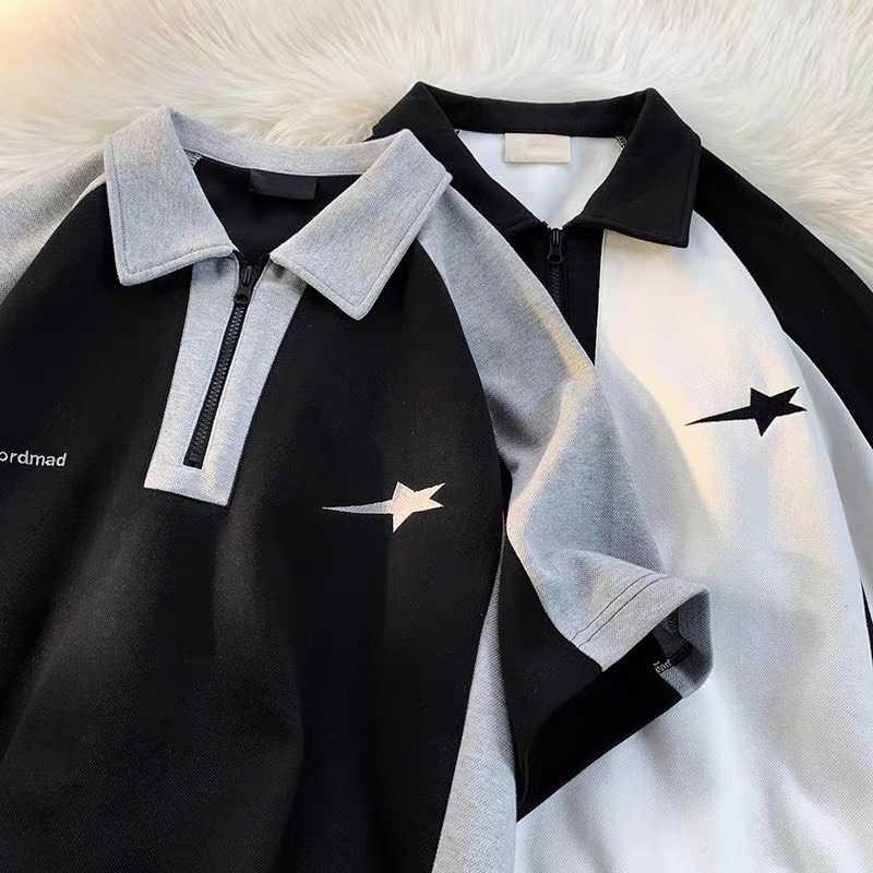 Áo Polo unisex Phối Khoá Kéo thêu SuperStar Uzangshop Local Brand Polo Unisex Nam Nữ đều măc Oversize - NC1996
