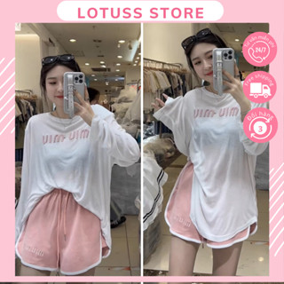 Bộ áo thun giấy mix quần đùi miu miu hàng loại 1, set đồ nữ màu hồng cute