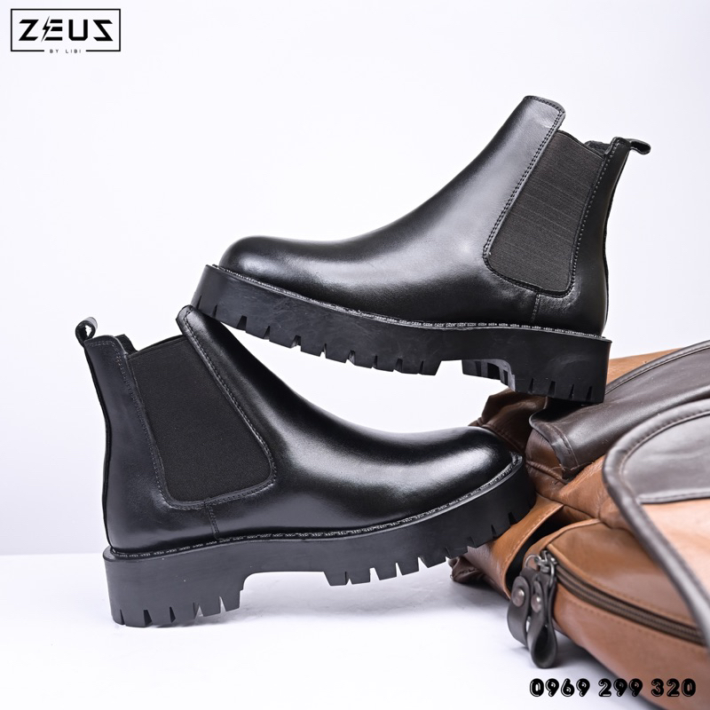 Giày Chelsea Boots Da Bò Thật Tăng Chiều Cao ZEUS DC-03 Đen