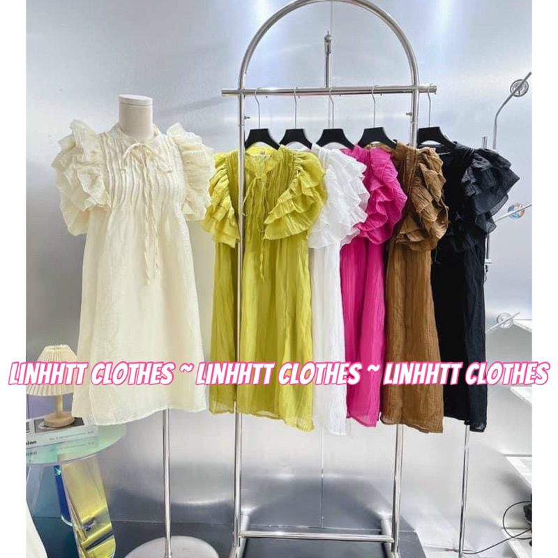 Đầm cánh tiên dáng ngắn 2 lớp đũi tơ váy babydoll xoè