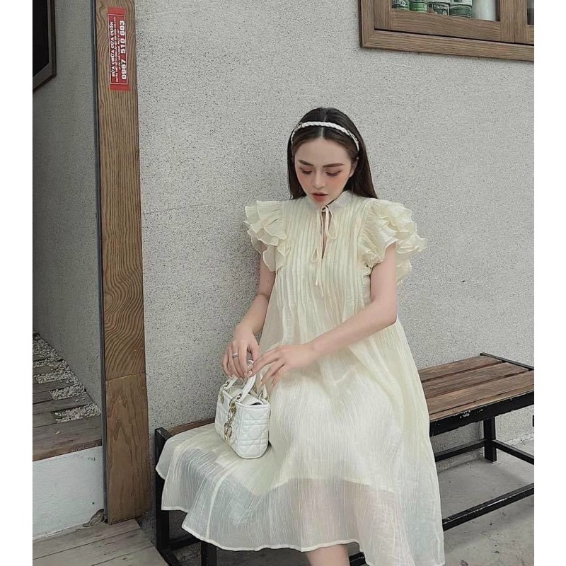 Đầm cánh tiên dáng ngắn 2 lớp đũi tơ váy babydoll xoè