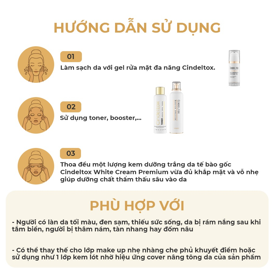 Kem Truyền Trắng Nâng Tông Cindeltox White Cream 50ml