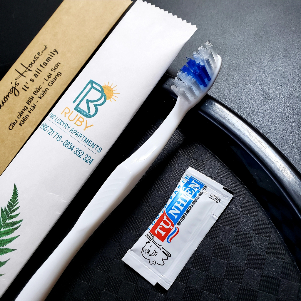 In logo miễn phí - 100 Bộ bàn chải và kem gói Tự Nhiên 2g đóng túi giấy trắng/nâu dùng cho nhà nghỉ, khách sạn