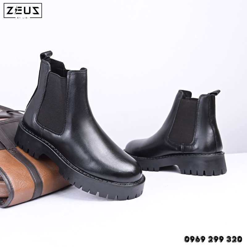 Giày Chelsea Boots Da Bò Thật Tăng Chiều Cao ZEUS DC-03 Đen