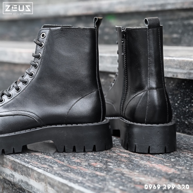 Giày Combat Boots Nam Nữ Tăng Chiều Cao ZEUS DC-04 Đen