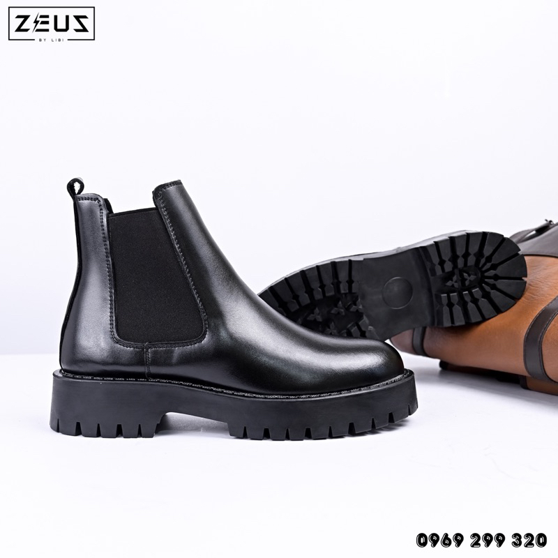 Giày Chelsea Boots Da Bò Thật Tăng Chiều Cao ZEUS DC-03 Đen