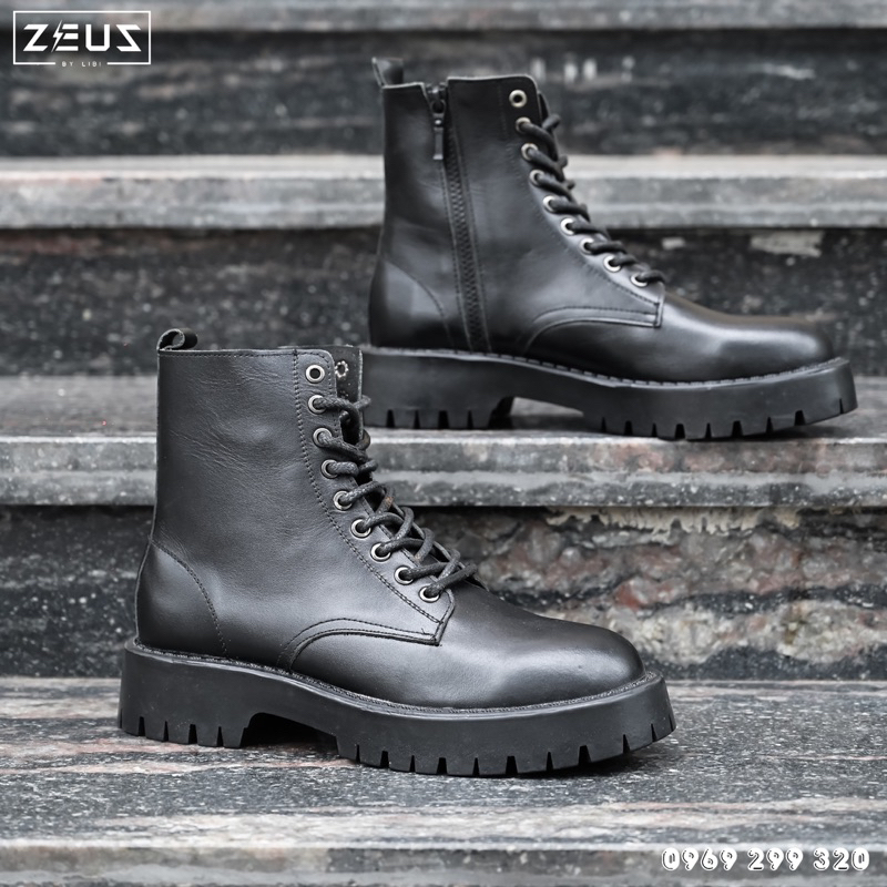 Giày Combat Boots Nam Nữ Tăng Chiều Cao ZEUS DC-04 Đen
