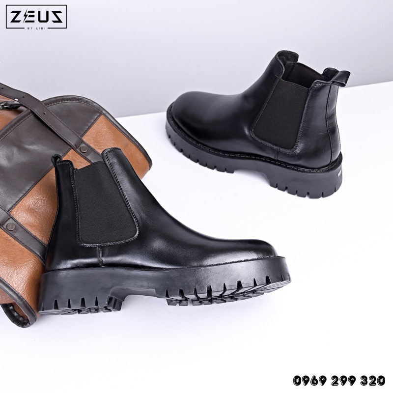 Giày Chelsea Boots Da Bò Thật Tăng Chiều Cao ZEUS DC-03 Đen
